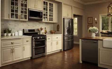 cream cabinets with black stainless steel appliances|black stainless steel appliance colors.